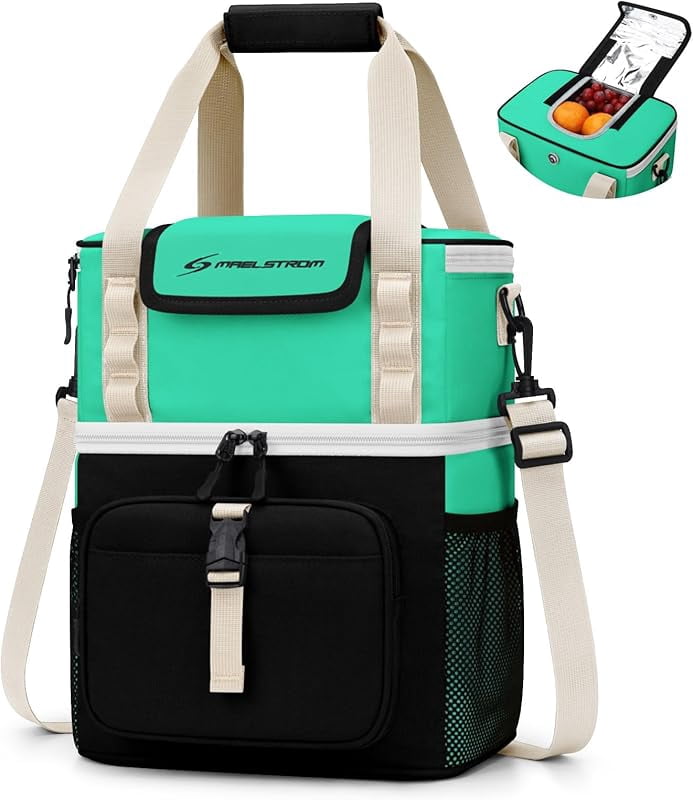 Maelstrom Lunch Box for Women, 20L Insulated Lunch Bag Men, Leakproof Double Deck Cooler Bag, Soft Lunch Cooler with Quick Access Flip-Top Lid for Work, Beach,Travel, Camping