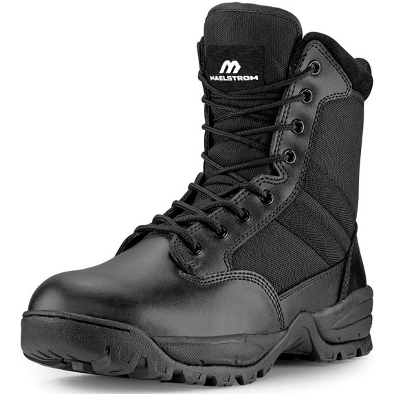 Maelstrom Military Tactical Work Boots with Side Zipper, Black, Size 14M