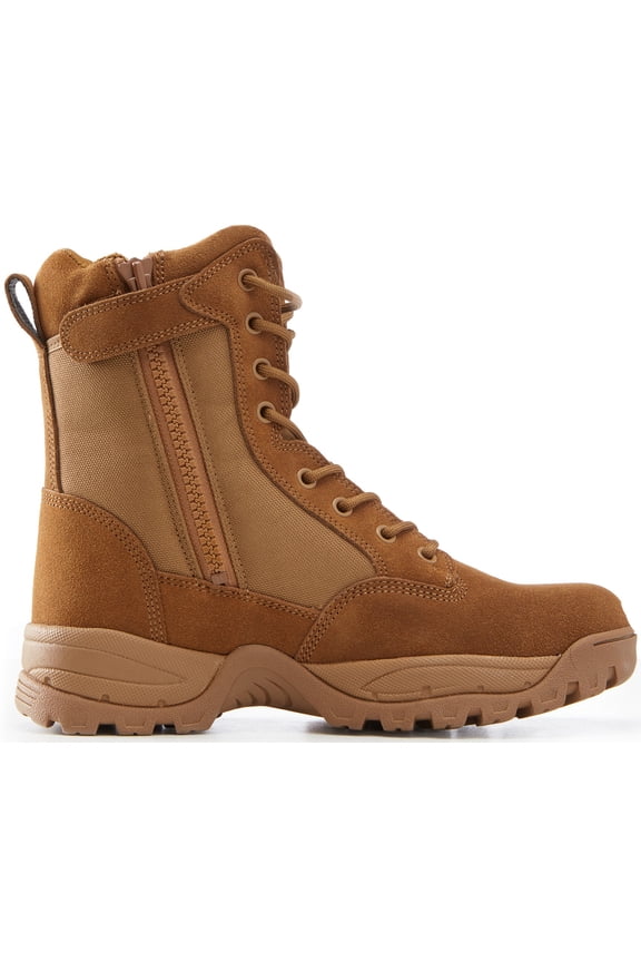 Military Tactical Work Boots with Side Zipper, Coyote Brown, Size 12M