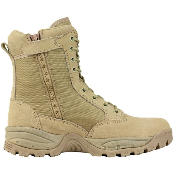Maelstrom Military Tactical Work Boots with Side Zipper, Tan, Size 9.5M