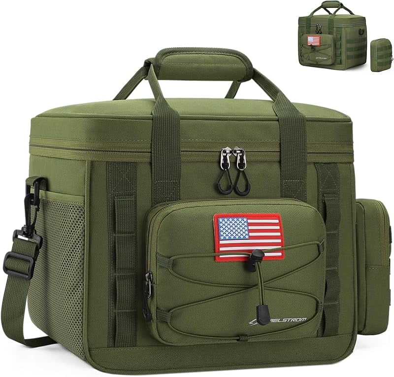 Maelstrom Tactical Lunch Box, 23 L Insulated Lunch Bag for Men, Expandable Double Deck Lunch Cooler Bag,Large Leakproof Soft Lunch Tote with Detachable MOLLE Bags, for Adult Women Work,Picnic,Khaki