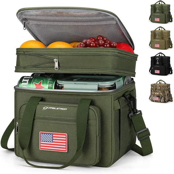 Maelstrom Tactical Lunch Box for Men, 23L Insulated Lunch Bag, Expandable Double Deck Cooler Bag, Lightweight Leakproof Tote Bag With Side Tissue Pocket, Suit For Men and Women, Army Green