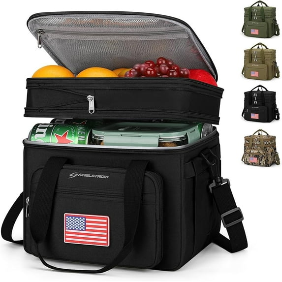 Maelstrom Tactical Lunch Box for Men, 23L Insulated Lunch Bag, Expandable Double Deck Cooler Bag, Lightweight Leakproof Tote Bag With Side Tissue Pocket, Suit For Men and Women, Black