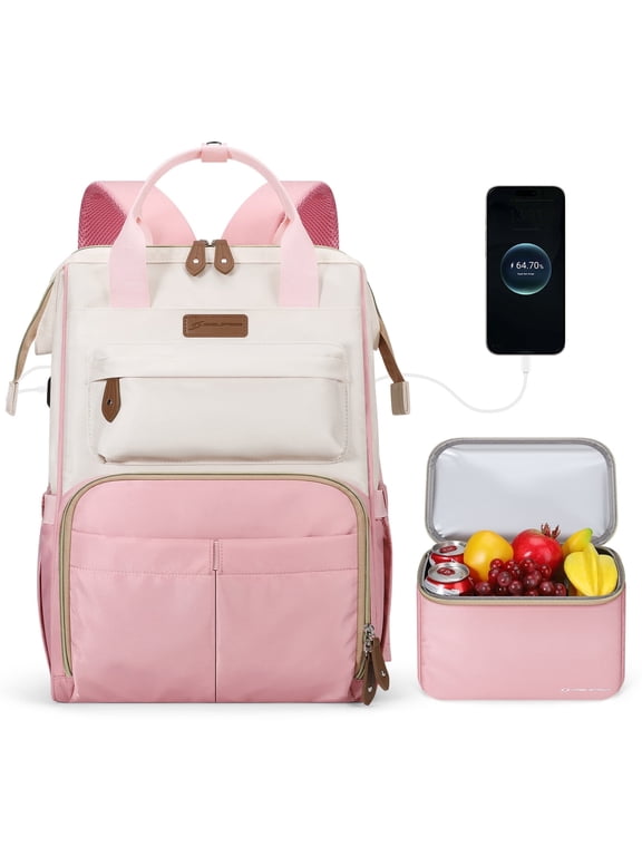 Travel Backpack for Women Men,Laptop Backpack Fits 15.6-17.3 Inch Laptop, Nurse/Teacher/Work Bag with Insulated Lunch Box,Water Resistant Carry On Backpack,Black