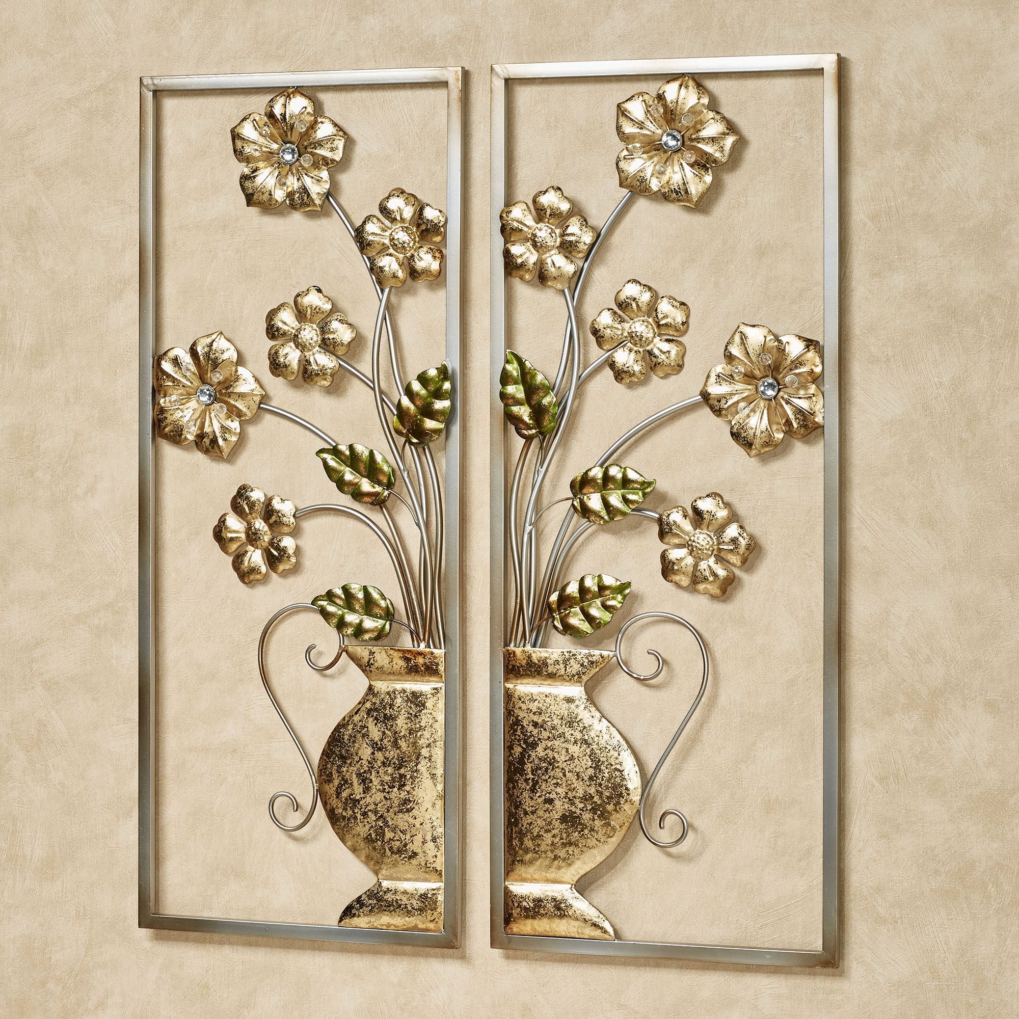 Maelynn Gold and Silver Floral Metal Wall Art Set of 2