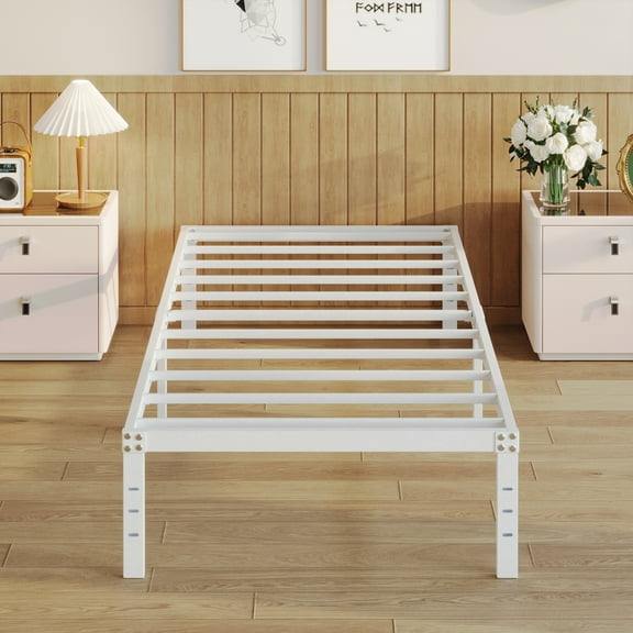 Maenize 16 inch White Twin XL Bed Frames, Metal Platform Twin XL Bed Frame with High Storage, Eassy Assembly, Heavy Duty Bedframes