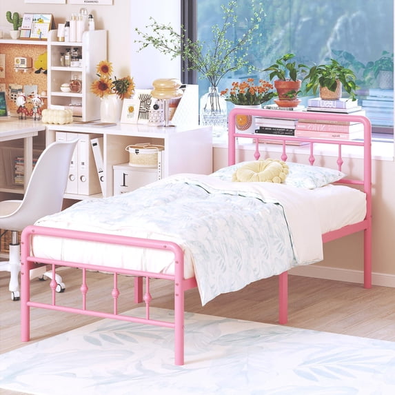 Bedofmine 12 inch Tall Twin XL Bed Frames with Headboard and Footboard, Heavy Duty Metal Platform Bed Frame Twin XL No Box Spring Needed, Easy Assembly, Under Bed Storage, Noise Free, Pink