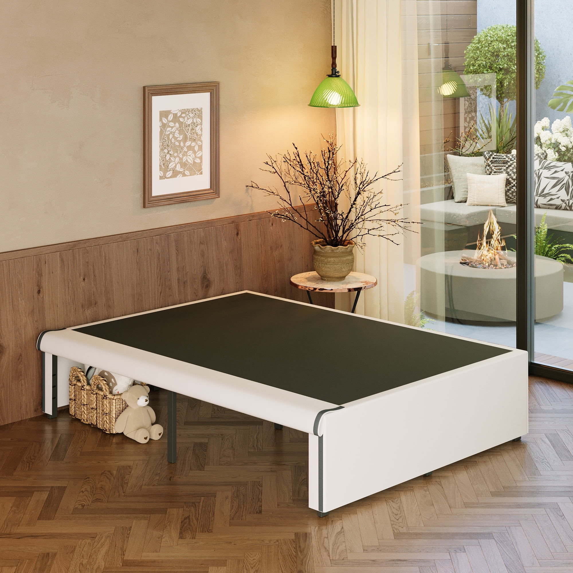 Maenizi 16 Inch Full Size Bed Frame with White Skirt Cover, Metal Bed ...