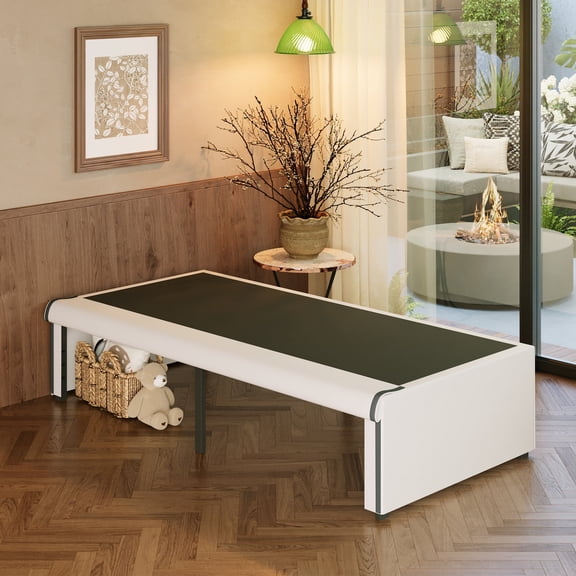 Maenizi 18 Inch Twin XL Bed Frames with White Skirt Cover, Metal Bed Frame Twin XL with Storage, Heavy Duty, No Box Spring Needed, Easy Assembly, Noise Free, Mattress Foundation