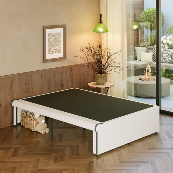 Maenizi 18 Inch Queen Bed Frame with White Skirt Cover, Metal Bed Frame Queen Size with Storage, No Box Spring Needed, Heavy Duty, Easy Assembly, Noise Free, Mattress Foundation