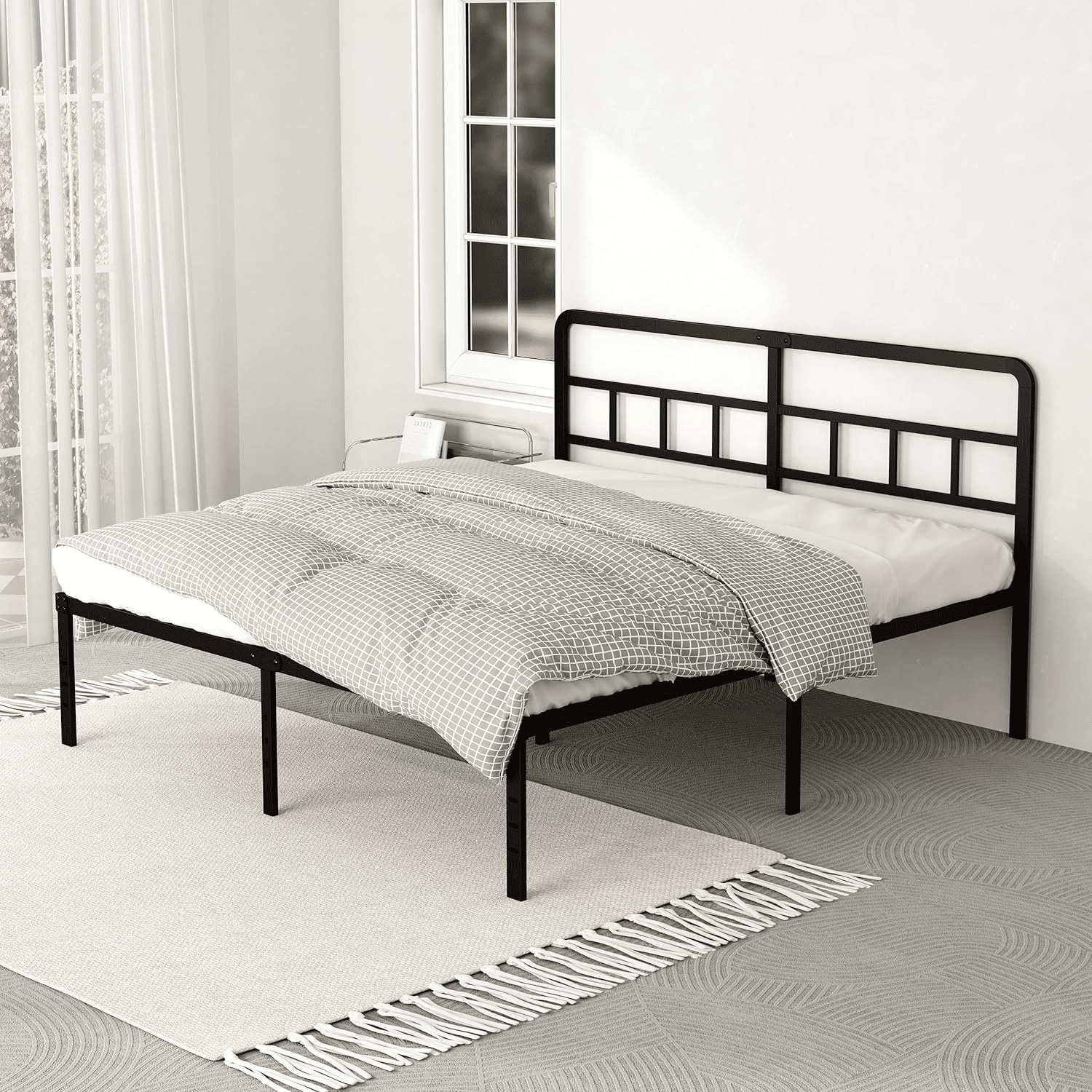 Maenizi 18 inch King Size Bed Frame with Headboard, Metal Platform