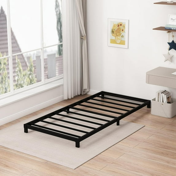 Maenizi 5 Inch Low Twin Bed Frames Heavy Duty Metal Platform, No Box Spring Needed, Easy Assembly Mattress Foundation, Noise Free, Black