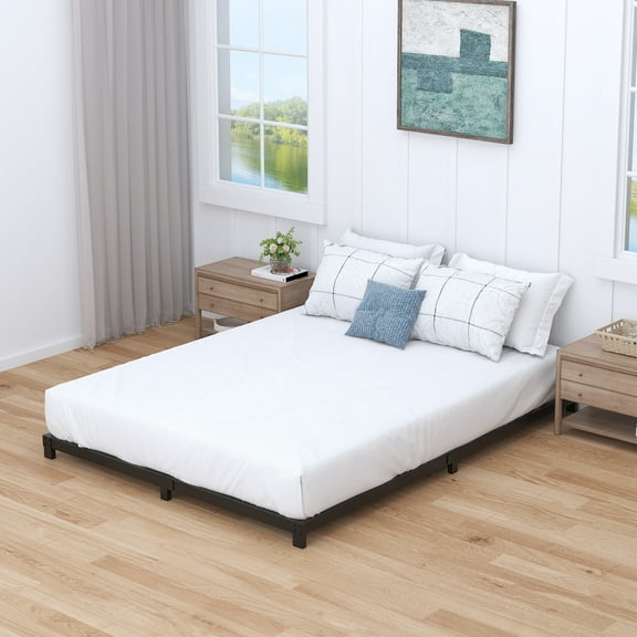 Maenizi Low 3 inch Queen Bed Frame, Heavy Duty Metal Platform Low Bed Frame Queen Size, No Box Spring Needed, Noise Free, Easy Assembly, Black