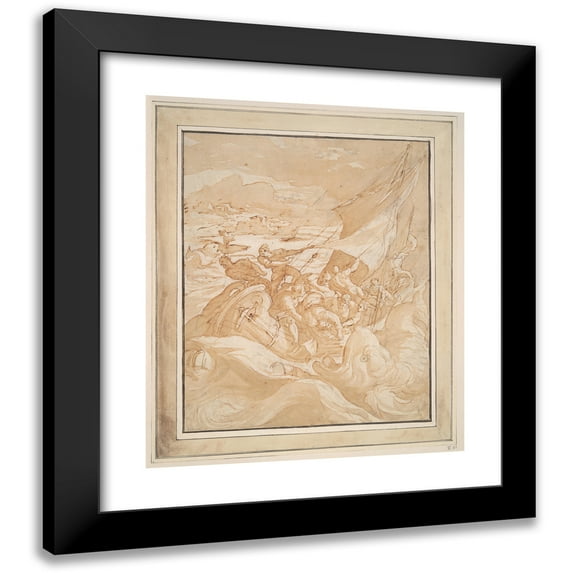Maerten De Vos 12x14 Black Modern Framed Museum Art Print Titled - Jonah Thrown Overboard (1580s)