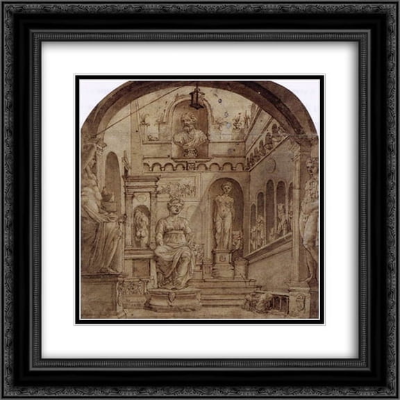 Maerten van Heemskerck 2x Matted 20x20 Black Ornate Framed Art Print 'Sculpture Court of the Casa Sassi in Rome'