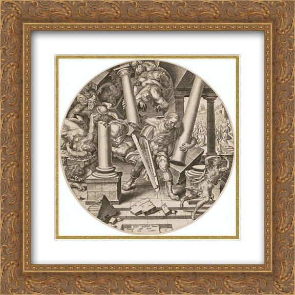 Maerten van Heemskerck 2x Matted 20x20 Gold Ornate Framed Art Print 'Samson Destroying the Temple of the Philistines'
