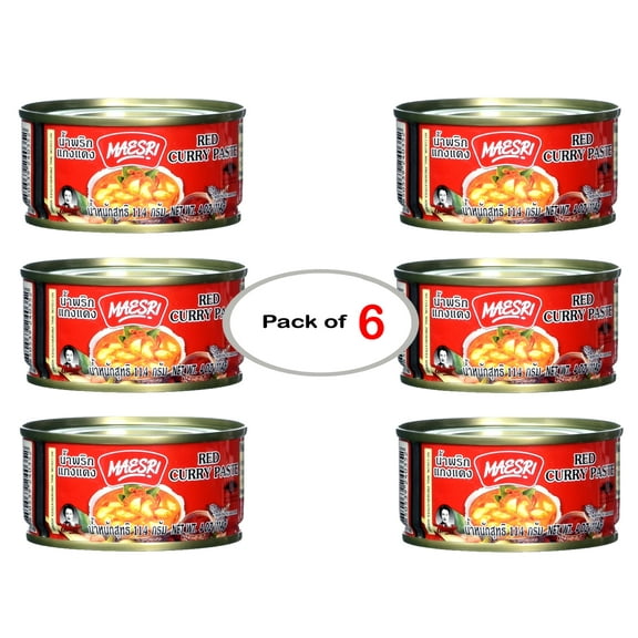 Maesri Thai Cuisine Red Curry Paste (Gaeng Daeng) for Making Spicy Thai Food, 4 oz / 114 g (Pack of 6)