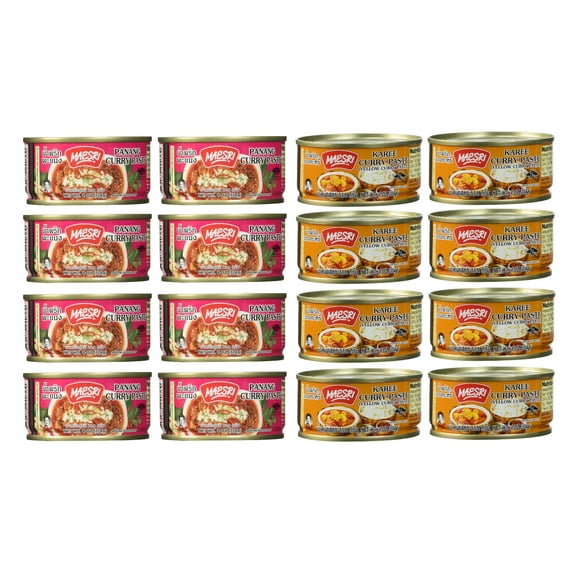 Maesri Thai Curry Paste (4oz), Panang-Yellow (8 of each, total 16 cans)