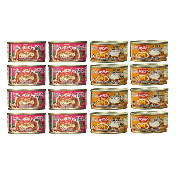 Maesri Thai Curry Paste (4oz), Panang-Yellow (8 of each, total 16 cans)