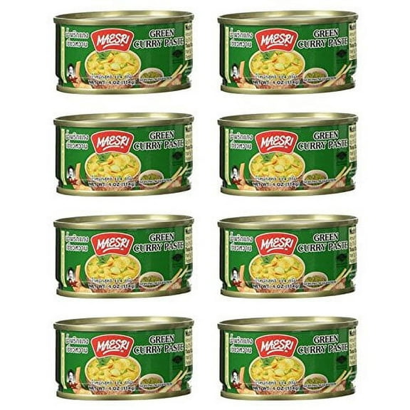 Maesri Thai Green Curry Paste- Made with Maesri Green Curry Paste, Creamy Coconut, Mild to Medium Heat - 4 Oz (Pack of 8)
