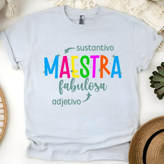 Maestra Fabulosa T-Shirt, Spanish Grammar Design for Teachers, Colorful Educator Tee, Ash, Size 4XL
