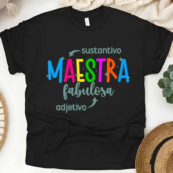 Maestra Fabulosa T-Shirt, Spanish Grammar Design for Teachers, Colorful Educator Tee, Black, Size M