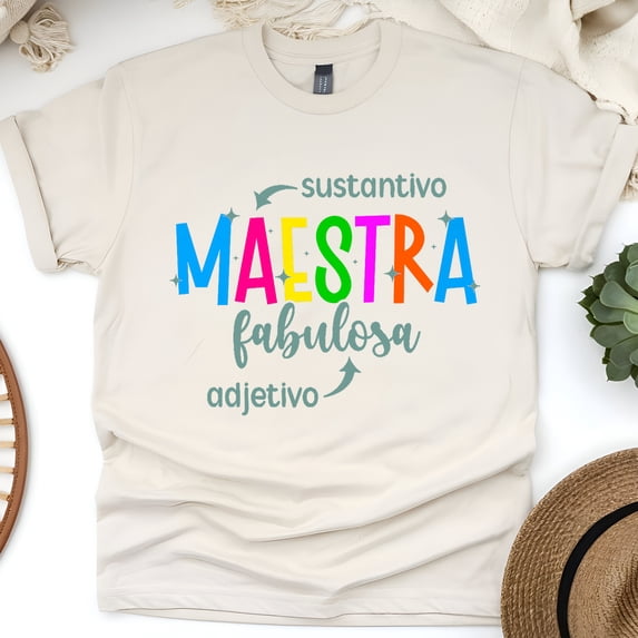 Maestra Fabulosa T-Shirt, Spanish Grammar Design for Teachers, Colorful Educator Tee, Natural, Size XL