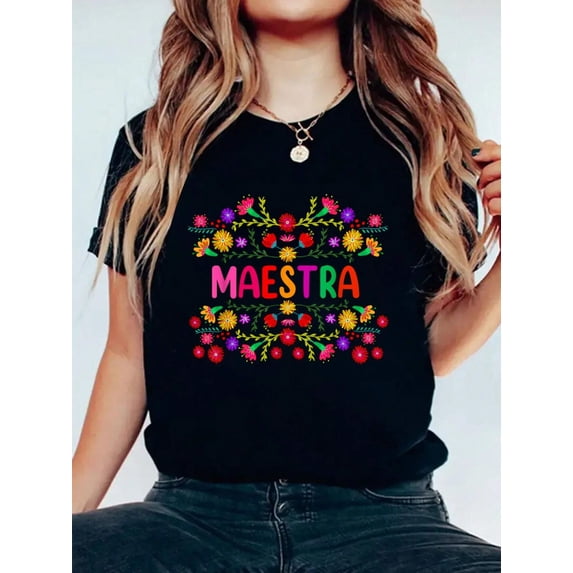 Maestra Graphic Crew Neck Tee Spanish Mexican Teacher Cotton Short ...
