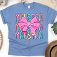 thumbnail image 1 of Maestra T-Shirt for Women, Cute Rainbow Pencil Teacher Tee with Pink Bow, CarolinaBlue, Size S, 1 of 6
