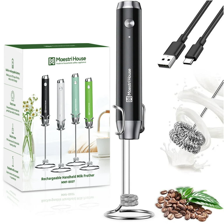 Maestri House Milk Frother Handheld for Coffee, Rechargeable Electric Foam  Maker Detachable Stainless Steel Whisk Drink Mixer Foamer for Lattes,  Cappuccino, Hot Chocolate, Matcha with 2 Whisks 