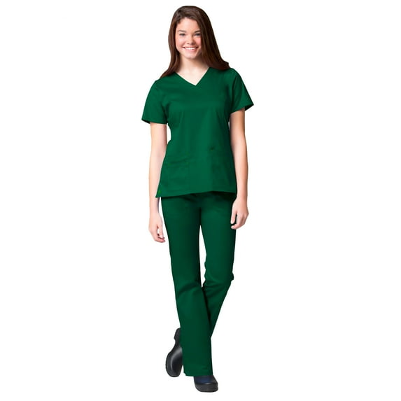 Maevn BLOSSOM Mock Wrap Top & Multi Pocket Flare Leg Scrub Pant Set