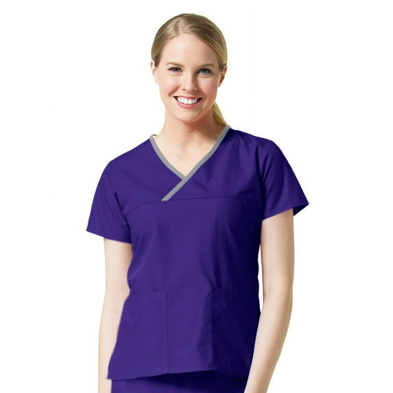 Maevn Womens Core Contrast Mock Wrap TopPurple, XX-Small