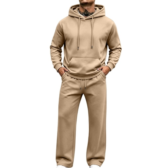 Mafeati Men's 2 Piece Tracksuits Casual Sweatsuits Long Sleeve Hoodies with Pocket Fleece Lined Lounge Sets, Khaki, M