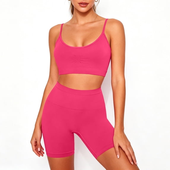 Mafeati Womens 2 Piece Workout Sets Sports Bra Camisole Tops Biker Shorts Athletic Yoga Gym Outfits Set, Pink, XL