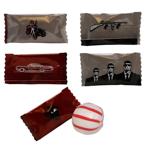 Mafia Peppermints 100 Count Unique Hard Candy with Mobster Style - Bold and Fun Individually Wrapped Hard Candy Inspired by Classic for Theme Birthday Party Favors or Themed Celebrations