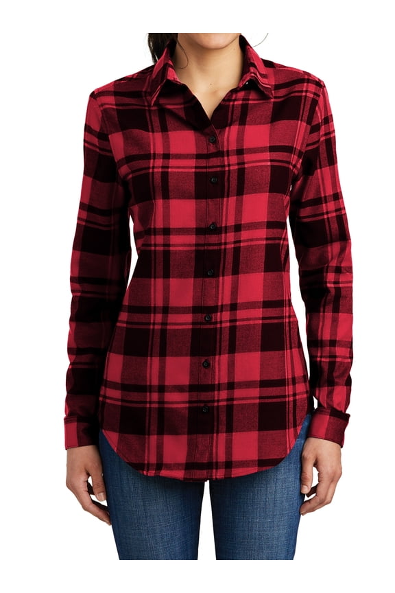 Flannel Shirts For Women Plaid Jackets Long Sleeve Button Down Engine Red/ Black X-Small