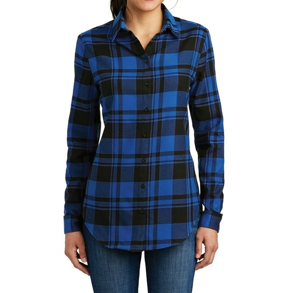 Mafoose Flannel Shirts For Women Plaid Jackets Long Sleeve Button Down Royal/ Black Small