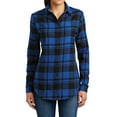 thumbnail image 1 of Mafoose Flannel Shirts For Women Plaid Jackets Long Sleeve Button Down Royal/ Black X-Small, 1 of 6