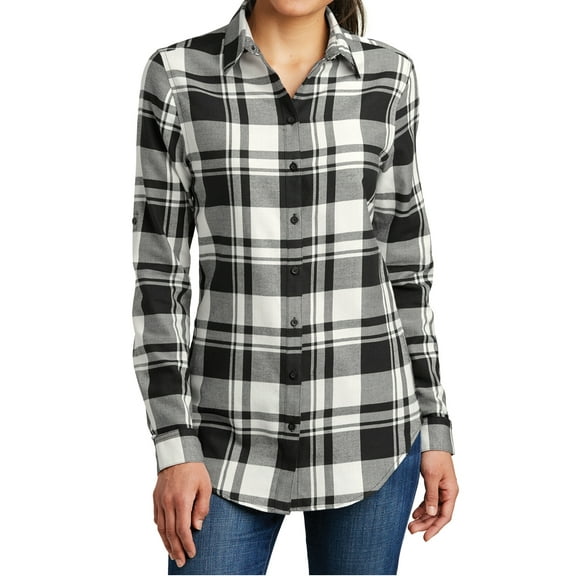 Mafoose Flannel Shirts For Women Plaid Jackets Long Sleeve Button Down Snow White/ Black 2X-Large