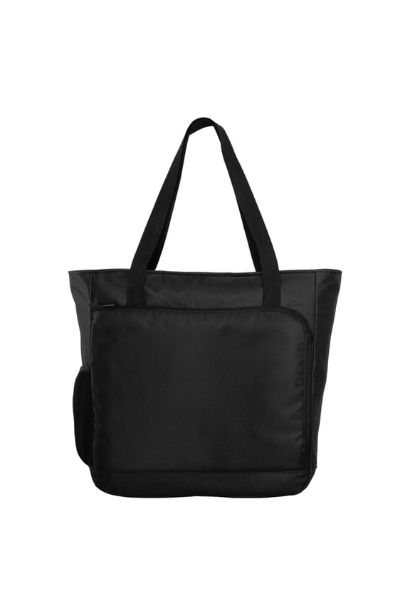 Improved All Purpose Large Zippered City Tote Bag with Side Mesh Pocket Black