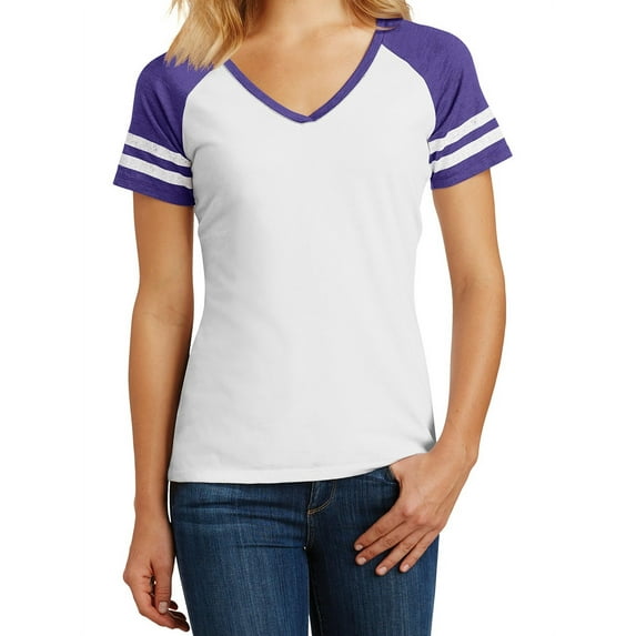 Mafoose Ladies Game V-Neck Tee White/Heathered Purple X-Small