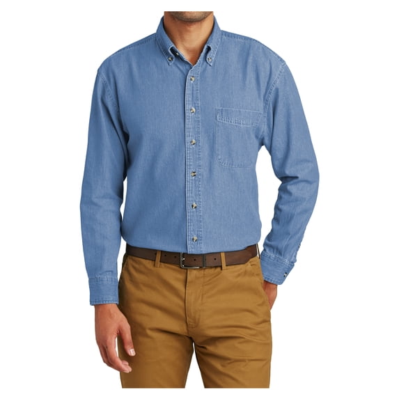 Mafoose Long Sleeve Button Down Collared Pockets Stretchy Button-Up Shirt (Men's) 1 Pack Faded Blue 2XL