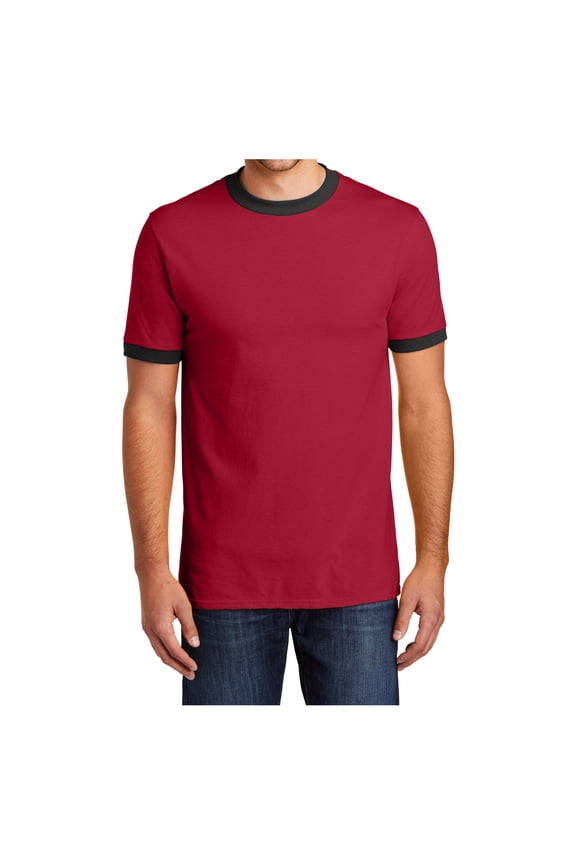 Men Cotton Ringer Tee Male T-Shirts Red/Jet Black M