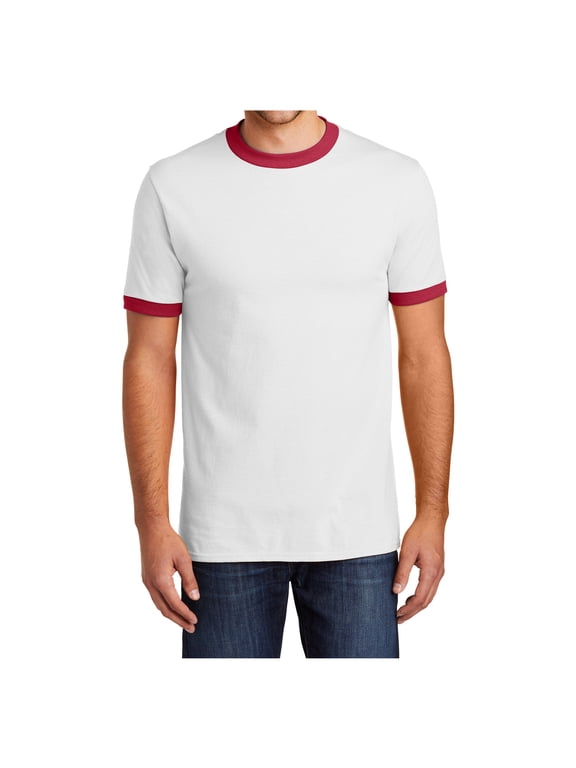 Men Cotton Ringer Tee Male T-Shirts White/Red Small