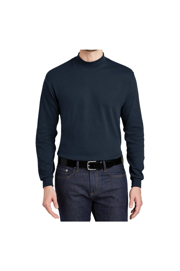 Men Interlock Knit Mock Male Turtleneck Sweaters Navy XL