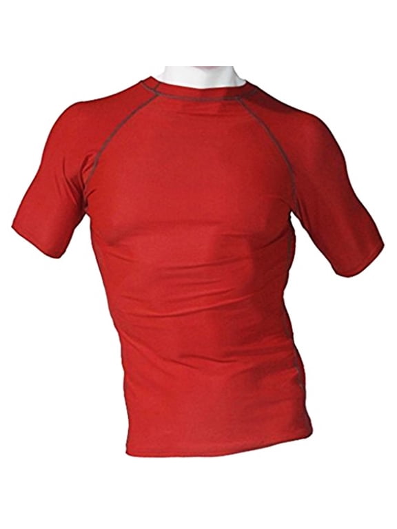 Men's Base Layer Compression Fitness Workout Short Sleeve Shirt Red 2XL