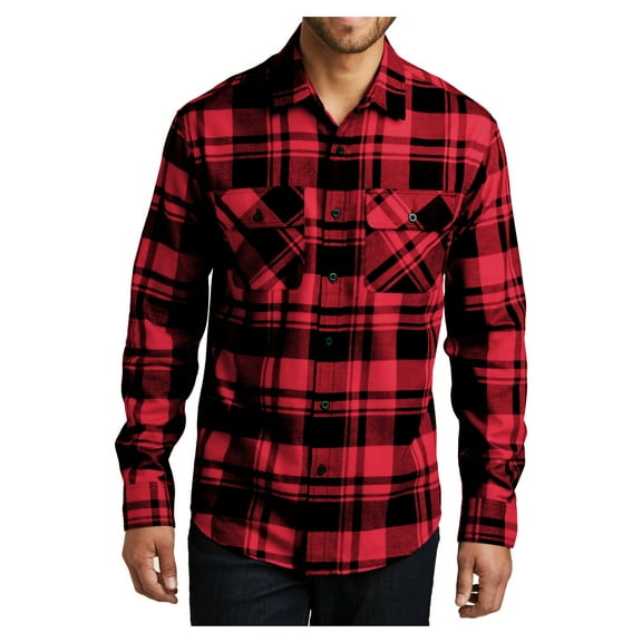 Mafoose Men's Button Down Regular Fit Long Sleeve Plaid Flannel Casual Shirt Engine Red/Black L