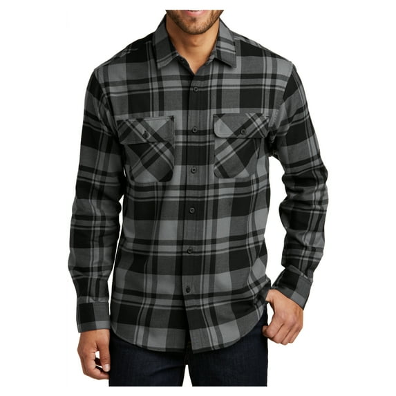 Mafoose Men's Button Down Regular Fit Long Sleeve Plaid Flannel Casual Shirt Grey/Black 4XL
