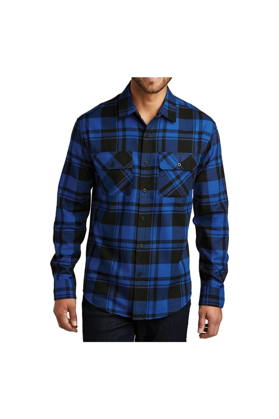 Men's Button Down Regular Fit Long Sleeve Plaid Flannel Casual Shirt Royal/Black S