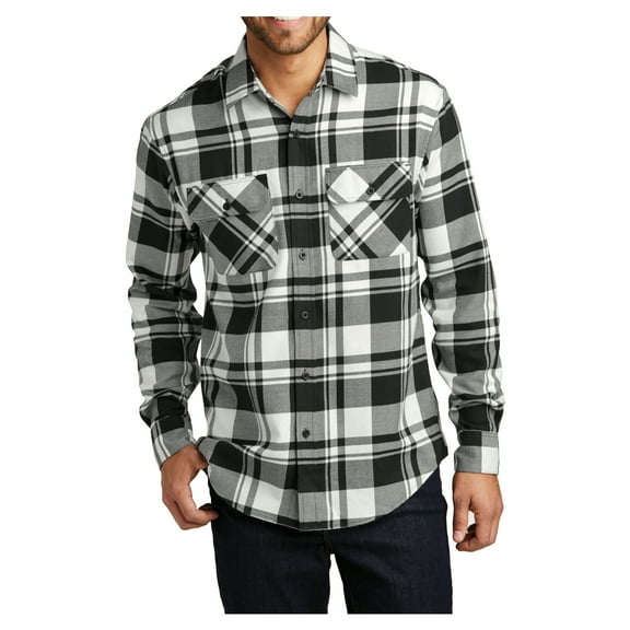 Mafoose Men's Button Down Regular Fit Long Sleeve Plaid Flannel Casual Shirt Snow White/Black 4XL